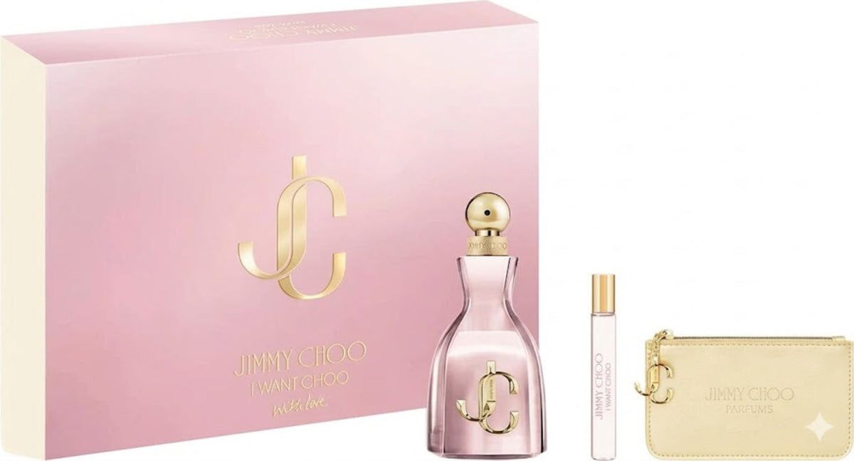 SET JIMMY CHOO I WANT CHOO WITH LOVE  F EDP 100ML +  EDP 7.5ML+ POUCH